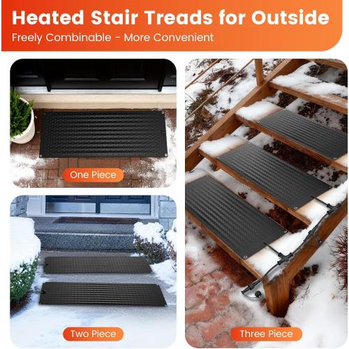 3 PCS Snow Melting Mats Outdoor, 10 x 30 in No-Slip Rubber Heated Snow Melting Mat, Waterproof and Leak-Proof Ice Melting Mats, Heated Driveway Mats for Winter Walkways, Outdoor Stairs, Steps,Doorways