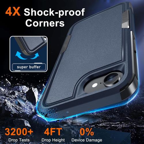 RMOCR for iPhone 16e Case & iPhone 17e Case, with Screen Protector,Military Grade Heavy Duty Shockproof Phone Cover with Wrist Lanyard Strap for iPhone 16e & iPhone 17e,Navy Blue