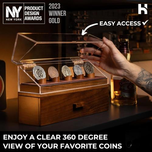 Holme & Hadfield Premium Challenge Coin Display Case for up to 30 Coins – Beautiful 360° Views – Large Handcrafted Military Coin Display Case – Birthday Gift – Luxury Built to Last