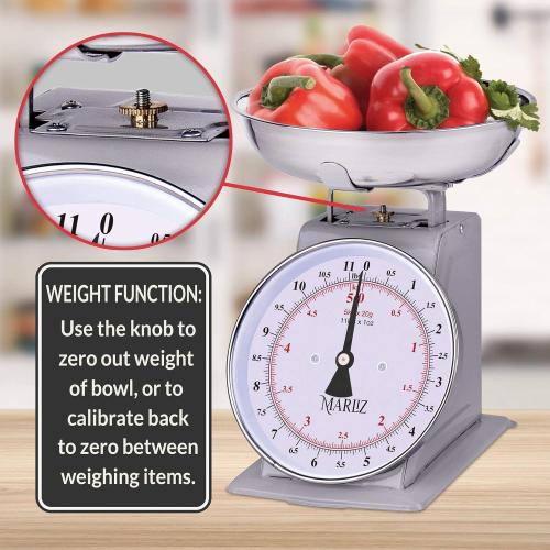 MARLIZ 11 lb/ 5Kg Old Antique Style Mechanical Kitchen Scale with 2 Bowls | Analog Food Weight Scales for Kitchen | Grey