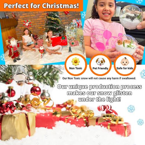 PARTY GOAT Instant Snow Powder for Sensory Play & Decor. 18oz Makes 7 Gallons of Fake Snow. Up to 400 Aritifical Snowballs. Outdoor & Indoor use. Just Add Water. Magic Fun for Kids