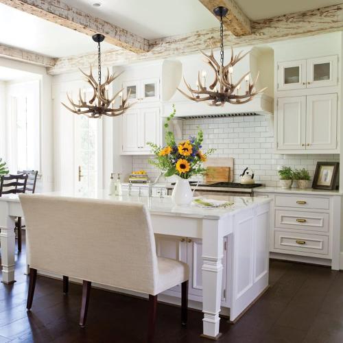 Antlers Chandelier 6 Light, Deer Chandelier Fixtures, Rustic Farmhouse Horn Antler Lighting for Living Room Bedroom Dining Room Kitchen