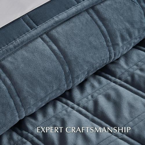 EVERGRACE  Luxurious Velvet Quilt King Size, Ultra Soft Bedspread Coverlet Set, Double Box Stitch Lightweight Velvet Comforter for All Season with Shams, Stormy Blue