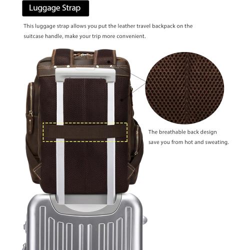 LANNSYNE Vintage Genuine Leather Backpack for men, 15.6 Laptop Backpack Travel Camping 24L Rucksack