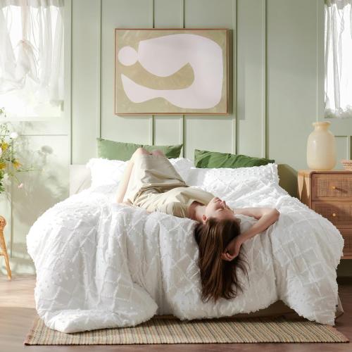 Comforter  - White Comforter, Boho Tufted Bedding Comforter