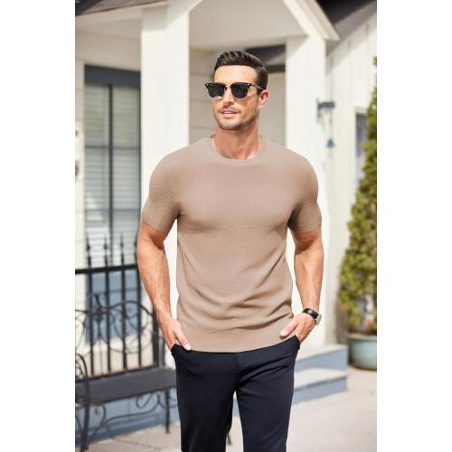 Threadbare Mens Knit T-Shirts Summer Waffle Shirts Vintage Shirts Short Sleeve Crew Neck Tee Shirt Casual Crochet Top.  Size medium