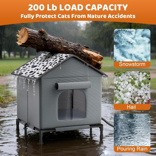 Heated Cat House for Outdoor Cats in Winter, Weatherproof Insulated Outside Cat House with Heating Pad, Warm Home for Barn Feral Stray Indoor/Outdoor Cat with Waterproof Elevated Base