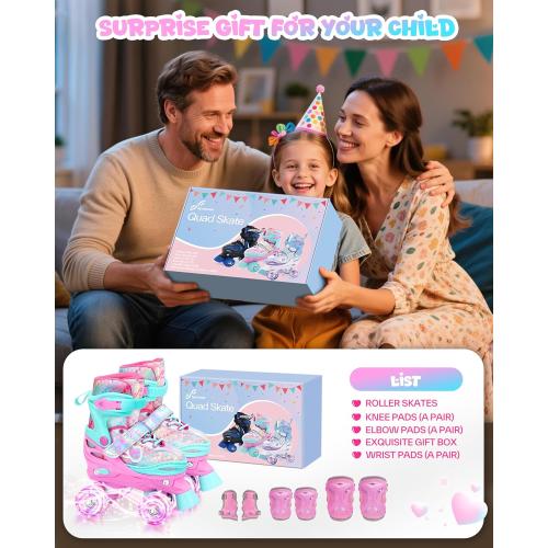 Sportneer Kids Roller Skates: 4 Size Adjustable Quad Skates with Light Up Wheels for 5-8, 8-12 Girls Boys Kids Toddlers Beginners, Birthday Gift with Protective Gear Set for Outdoor Indoor