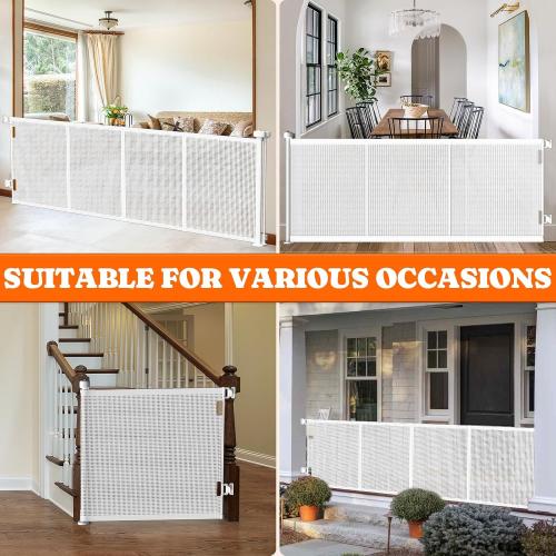 Pawtners Retractable Baby Gates Extra Wide, 41 Tall Extends up to 71 Wide, Dog Gate Indoor with for Stairs, Pet Gate with Support Rods for Doorways Hallways Indoor & Outdoor-White