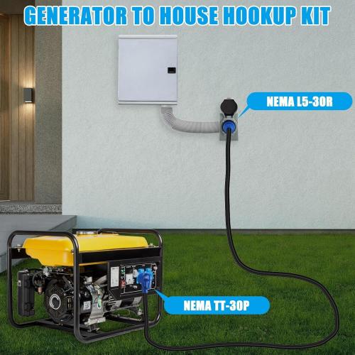 Xuhal 15 FT 30 Amp Generator RV Extension Cord and Pre-Drilled Power Inlet Box 3 Prong Compatible with NEMA TT-30P/L5-30R 125V/250V Cord with Generator Interlock Kit to House STW 10 Awg, Etl Listed