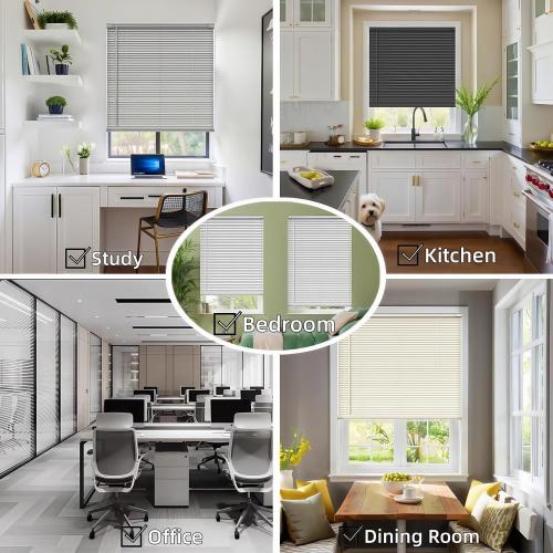 No Tools No Drill 1 Aluminium Mini Blinds,Cordless Venetian Blinds Light Filtering，Blackout，UV Protection，Horizontal Blinds and Shades for Window Door Size.White