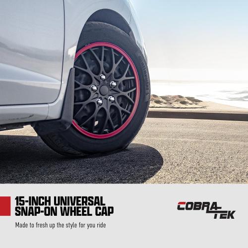 Set of 4 Hubcaps Wheel Cover Black Red Universal, Fits Steel Wheels, Tapas para Rines, (15” inch R15), Fits Toyota Corolla Honda Civic Nissan Altima Sentra Chevy Mazda Dodge Ford