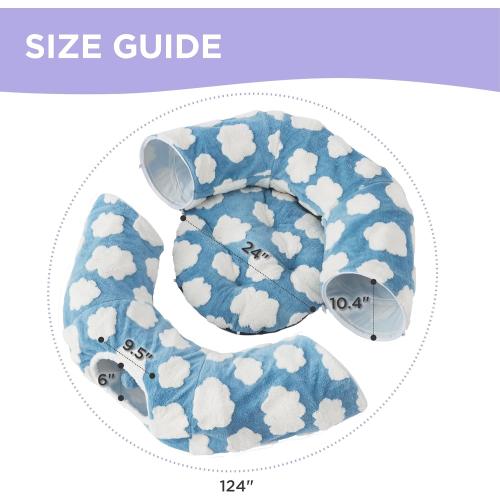 Lesure Large Cat Tunnel Bed - Cute Donut Bed for Indoor Cats with Washable Circle Cushion, Round Pet Peekaboo Cave Toy for Multi Kitten/Puppy/Rabbit, Large Cozy Clouds Blue