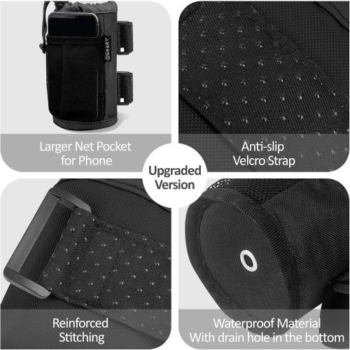 GEARV 2Pack Cup Holder for Bike, Scooter and Wheelchair, Water Bottle Holder for UTV/ATV, Walker, Golf Cart and Beach, Universal Drink Holder Accessories with Net Pocket and Cord Lock (Black)