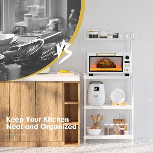 4-Tier Microwave Oven Stand, Kitchen Storage Rack with Mesh Wire Metal Shelves, Free Standing Shelving Utility Unit,Bakers Rack for Kitchen with Storage,Microwave Cart Storage Rack (White)