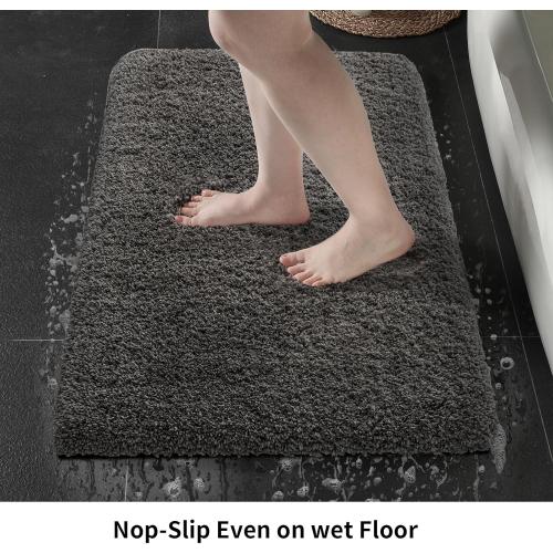 Small Bathroom Rugs 17x24 Non Slip Dark Grey Fluffy Bath Mat for Bathroom Floor Machine Washable Plush Luxury Bath Rug for Tub Soft Shaggy Absorbent Shower Mat