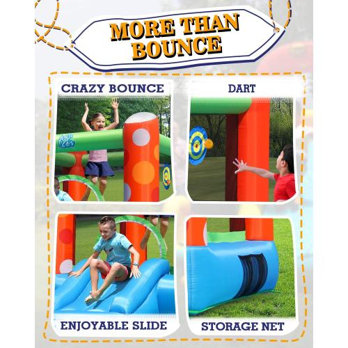 ACTION AIR Bounce House, Inflatable Bounce House with Air Blower, Bouncy Castle with Durable Sewn and Extra Thick, Family Backyard Jump House, Great Gift for Kids