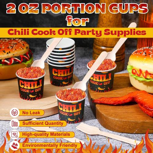 Teenyyou 100 Pcs Chili Cook off Decorations, 2 oz Mini Tasting Cups, Black