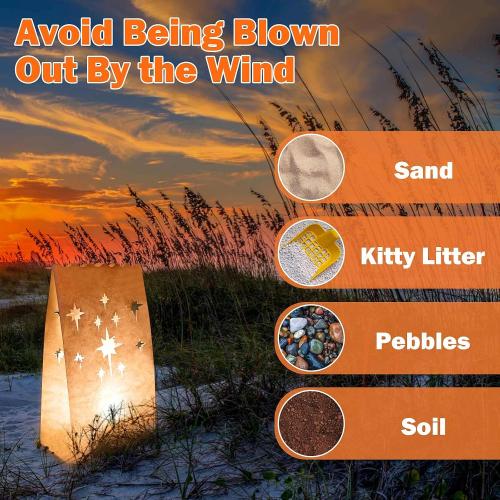 Ranslen 70PCS White Luminary Bags Fireworks Cutout Flame Resistant Halloween Candle Bags Paper Lantern Bags for Christmas Weddings Birthday Party Thanksgiving Decoration Use with Tealights