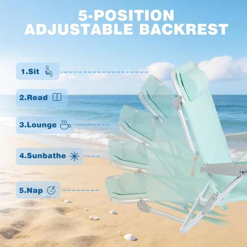 SUNNYFEEL 2pack Extra Wide Low Beach Chair 5 Position Lay Flat 500 LBS Heavy Duty, XL Oversized Portable Folding Camping Chairs with Cup Holder for Outdoor/Trip, Lightweight Backpack Beach Chair for Adults