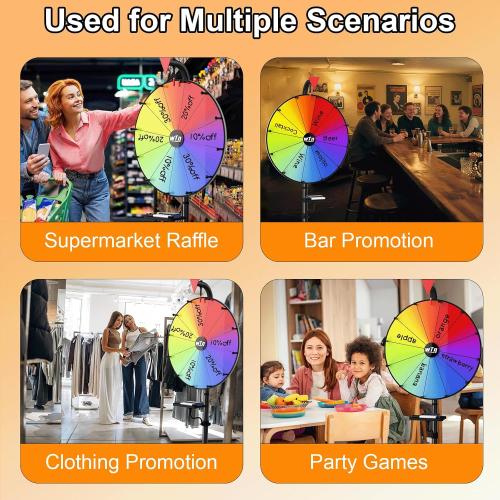 16 Spin the Wheel Game with Stand, Prize Wheel Spinner | Adjustable 36-64 Height, 12 Dry Erase Slots, Foldable Tripod Stand for Carnivals, Trade Shows, Parties and Events