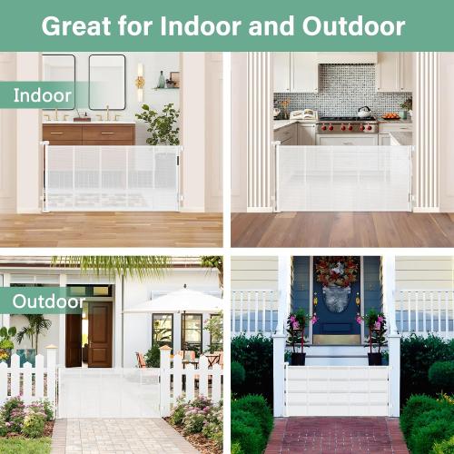 Size 55 Color White Reinforced 26 Inch Tall Retractable Baby Gates to Step Over 55 Wide Small Outdoor Retractable Child Gates for Doorways Short Retractable Dog Gates for Baby Indoor Retractable Stairs Gate for Kids