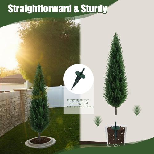 4FT Artificial Cedar Topiary Trees Set of 2 with Ground Spike, UV Resistant Fake Plants Bushes Shrubs, Faux Arborvitae Cypress Pine Privacy Tree for Outdoor Indoor Planters, Yard Porch Christmas Decor