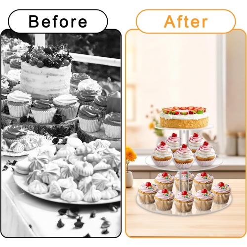 Acrylic Cupcake Stand, Clear Dessert Display Hoder Stand With Base for Wedding, Party, Baby Shower, Get-together, 3 Tier Round, Transparent