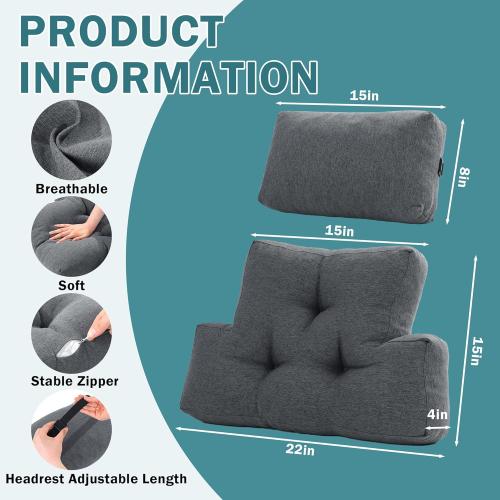 ROYALAY 2 Pcs Neck Pillow Lumbar Support for Recliner, Back Pillow for Chair with Adjustable Headrest Pillow, Back Rest Pillow for Office Chairs, Recliners,Sofa, Couch