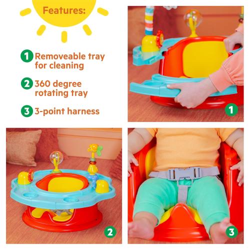 Bright Starts 3-in-1 SuperSeat Playful Paradise, Baby Activity Seat with Toys, Snacking Tray, Booster Seat, BPA Free Tray, Unisex, 6 Months