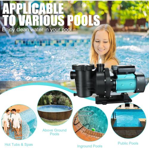 2HP Pool Pump Above and Inground Ground, 6980GPH High Flow Powerful Self Primming Swimming Pool Pump, 110V Energy Saving with 2.0'' Unions and Filter Basket, In/Above Pool Pumps - no test