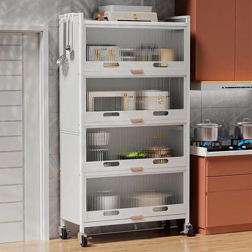 5-Tier Kitchen Storage Cabinet,Microwave Stand,Freestanding Kitchen Bakers Rack with 4 Rolling Casters,for Dining Room, Living Room and Study (White, 12.6X 27.6 x 57.3)