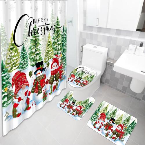 Tiamon 7 Pcs Winter Snowman Shower Curtain Set Merry Christmas Bathroom Sets with 71x72in Snowman Shower Curtain Gnome Non-slip Bath Rug Toilet Mat Toilet Lid Cover 3 Towels for Holiday Bathroom Decor