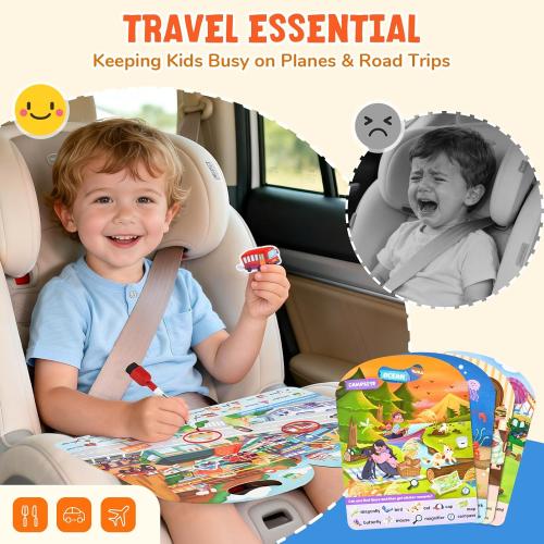 JoyCat Reusable Sticker Book Set (4-Pack), Kids Sticker Activity Books, 120  Jelly Stickers for Toddlers, Travel Toys for Car Airplane Road Trips, Preschool Educational Learning Gifts for Boys Girls