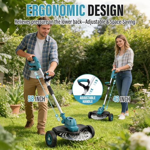 21000RPM Electric Weed Wacker Cordless-8000mAh, 1000W Weed Eater Battery Powered with Wheel, Adjustable Length, 4‑in‑1 Lightweight Grass Trimmer/Brush Cutter/Weed Trimmer/Edger Tool for Garden Yard