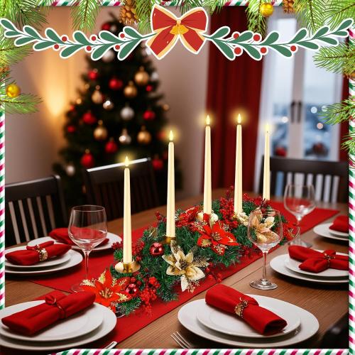 Sliner Christmas Tabletop Centerpiece 30 Inch Poinsettia Candle Holder with 5 Bullet Head LED Flameless Long Candle Artificial Christmas Table Decorations for Home Party, Not Include Battery
