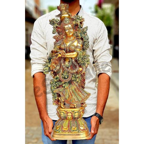 Size 21 eSplanade - Brass Radha Krishna Idol Statue Sculpture - Big Size (21) (Radha Coloured)