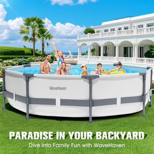 Above Ground Pool,10ft x 30in Frame Deep Swimming Pool,Round Family Pool,Large Above Ground Pool Easy Set,1200 Gallon Pool,Outdoor Backyard Pool for Kids,Adults-Grey,Pump Not Included