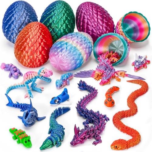 TBOLINE 12PCS Parent-Child 3D Printed Animals Toys, 6 Set 3D Printed Dragon Eggs with Animals Inside, Cute Small 3D Printer Wiglets Fidget Toys Desk Pets for Kids Classroom Treasure Box Prizes