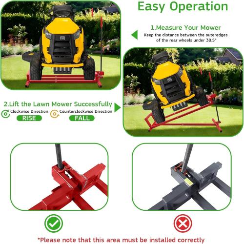 Lawn Mower Lift Jack, TUNTENDO Lifting Platform 882 Lbs Capacity Telescopic Maintenance Jack for Garden Tractors & Riding Lawn Mower with Manual Handle & Power Tool Extension Handle (Red)