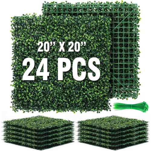 KASZOO Grass Wall 24 Pack 20x20 Artificial Boxwood Hedge Wall Panels, Privacy Hedge Screen Faux Boxwood for Outdoor,Indoor,Garden,Fence,Backyard,Greenery Walls