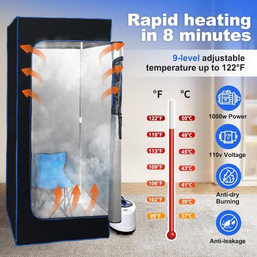 Sauna Box,Portable Sauna for Home,Thickened Sauna Canopy Kit with 3L 1000W Steam Generator,9 Temperature Settings,Full Body Dry Sauna SPA, Black
