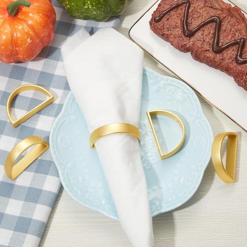 10 Pcs Stainless Steel Napkin Rings Metal Napkin Ring Holders Easter Modern Serviette Buckles Metallic Adornment for Spring Table Kitchen Dinner Party Wedding (Matte Gold Semicircle)