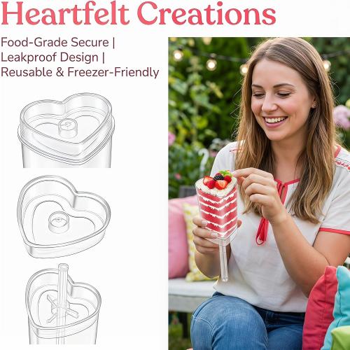 Jucoan 50 Pack Push Cake up Pop Containers with Lid, Mess-Free, Heart Shape