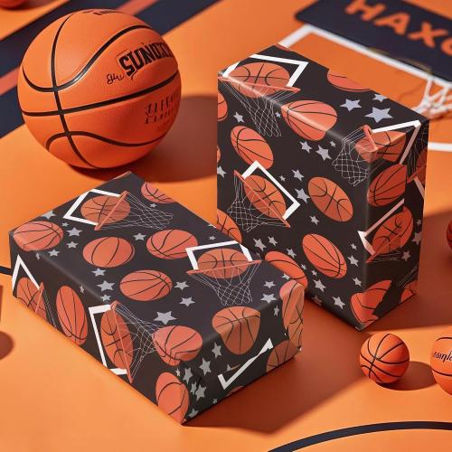 WRAPAHOLIC Basketball Wrapping Paper - Mini Roll - 17 Inch x 9.8 Feet - Classic Basketball Sports Wrapping Paper Perfect for Birthday, Basketball Lover, Sports Party