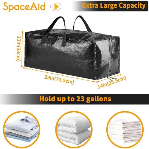 Heavy Duty Moving Bags 8 Pack, Large Storage Totes Bins with Backpack Straps, Strong Handles & Zippers, Packing Moving Boxes Supplies, College Dorm Room Essentials, Black