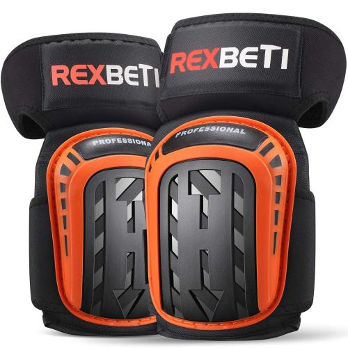REXBETI Knee Pads for Work, Construction Knee Pads for Men, Heavy Duty Comfortable Anti-slip Foam Gel Knee Pads for Gardening Flooring and Cleaning, Strong Stretchable Straps, Orange