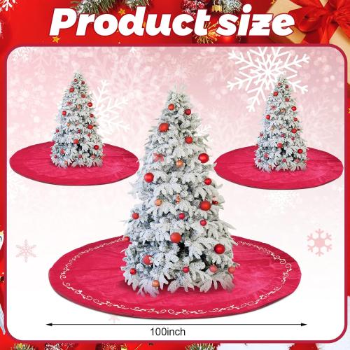 HyDren 100 Inch Christmas Velvet Tree Skirt Gold Bronzing Embroidery Christmas Tree Decorations Vintage Party Favors Rustic Holiday Decor(Red)