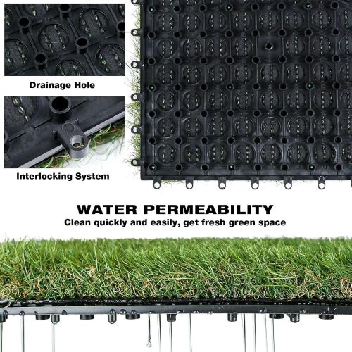 XLX TURF Artificial Grass Turf Tiles Interlocking Set 36 Pieces, Square Fake Grass Tiles Self-draining for Pet Indoor/Outdoor Flooring Decor, 12x12, 8 Buckle Systerm