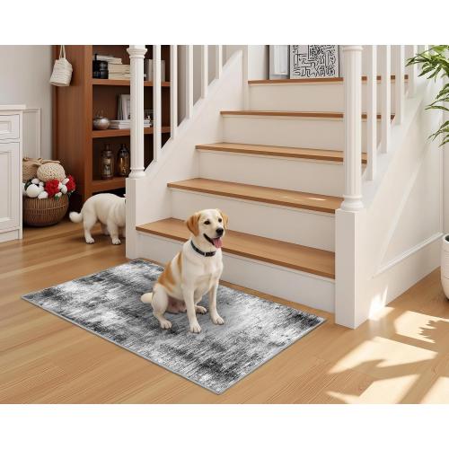 Tritard Upgrade Non Slip Kitchen Rugs Sets of 3 Washable Kitchen Mats for Floor Abstract Kitchen Runner Rug Ultra Soft Floor Mat Set Kitchen Carpet Rugs for Hallway, Laundry, Entryway, Office, Grey
